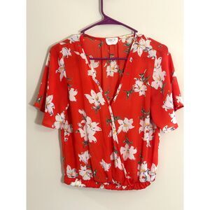 Sienna Sky women's cross front short sleeve floral blouse size small